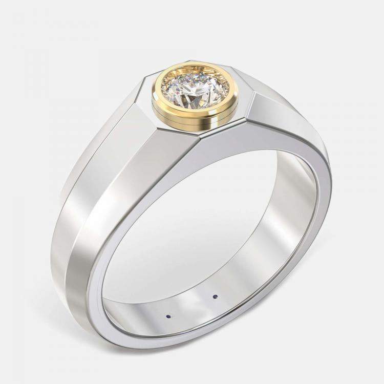 Pre Owned Silver-Gold Mix 1 Stone Ring (0.75 ctw) US 7