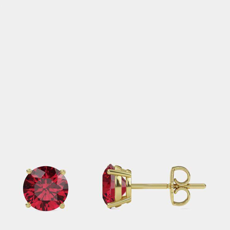 Pre Owned 10K Yellow Gold Round Lab Created Ruby Stone Solitaire Earring (2.00 ctw)