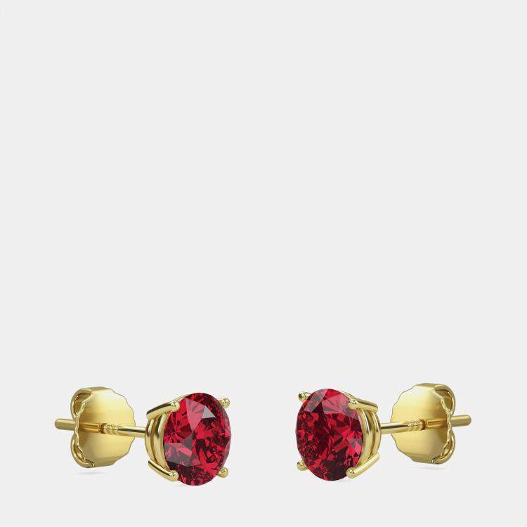 Pre Owned 10K Yellow Gold Round Lab Created Ruby Stone Solitaire Earring (2.00 ctw)