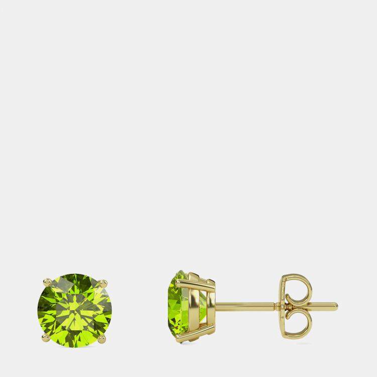 Pre Owned 10K Yellow Gold Round Lab Created Peridot Stone Solitaire Earring (2.00 ctw)