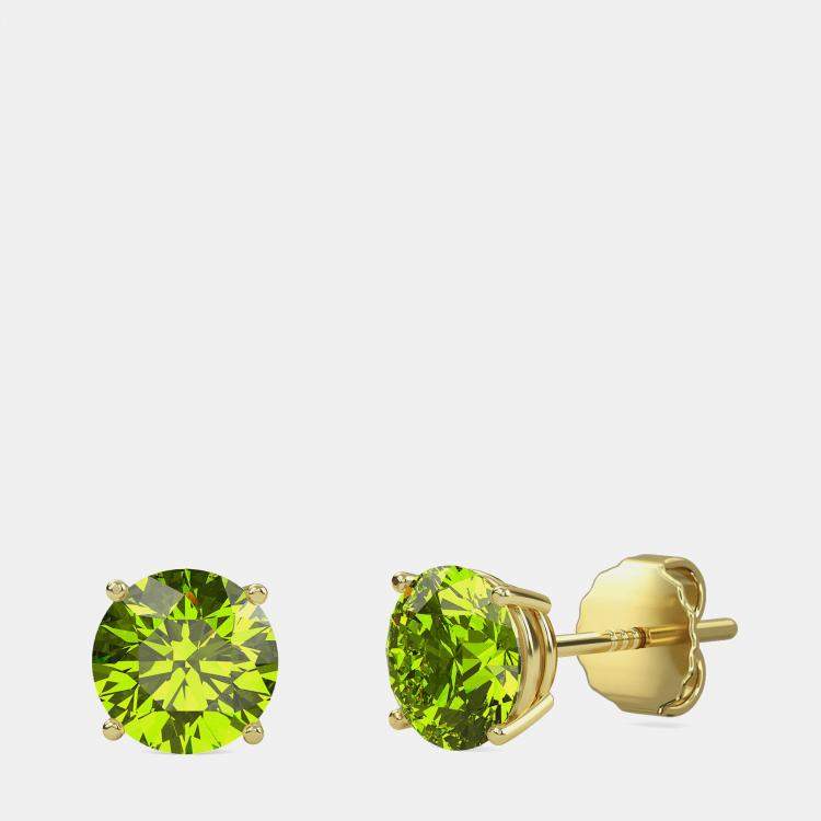 Pre Owned 10K Yellow Gold Round Lab Created Peridot Stone Solitaire Earring (2.00 ctw)