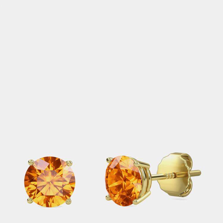 Pre Owned 10K Round Lab Created Citrine stone Solitaire Earring (2.00 ctw)
