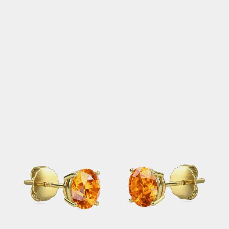 Pre Owned 10K Round Lab Created Citrine stone Solitaire Earring (2.00 ctw)