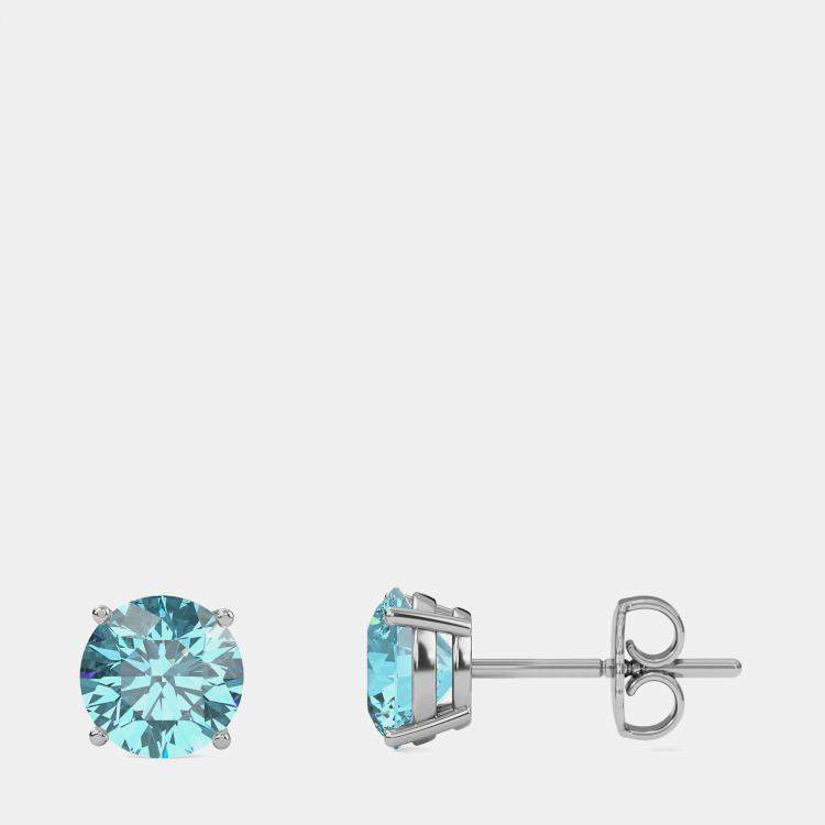 Pre Owned 10K White Gold Round Lab Created Aquamarine Stone Solitaire Earring (2.00 ctw)