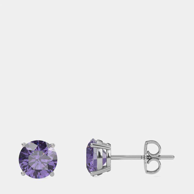 Pre Owned 10K White Gold Round Lab Created Alexandrite Stone Solitaire Earring (2.00 ctw)