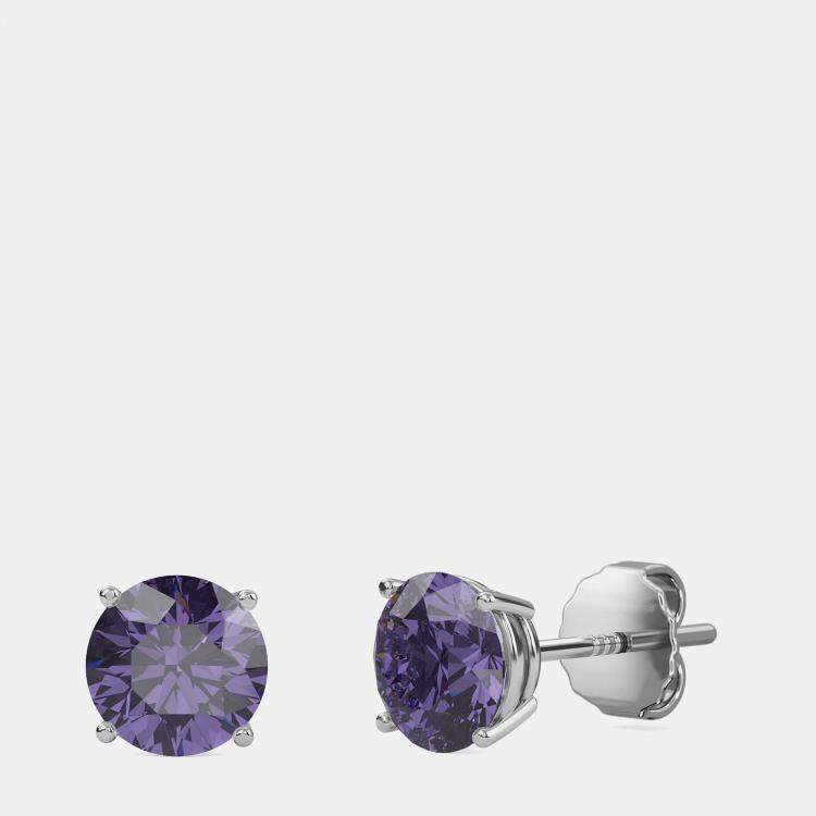 Pre Owned 10K White Gold Round Lab Created Alexandrite Stone Solitaire Earring (2.00 ctw)