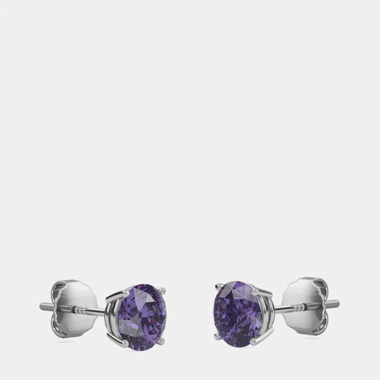 Pre Owned 10K White Gold Round Lab Created Alexandrite Stone Solitaire Earring (2.00 ctw)