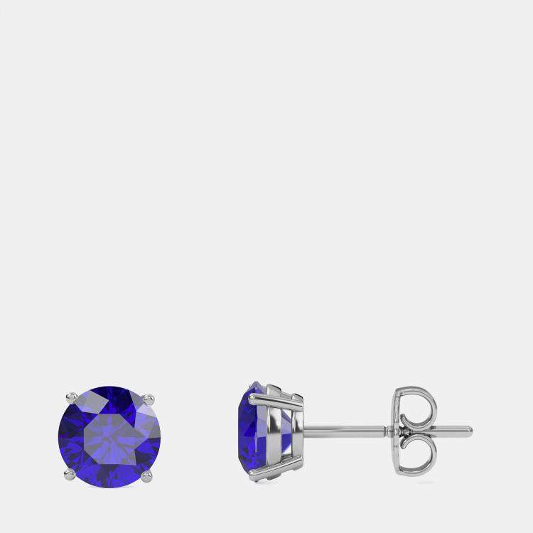 Pre Owned 10K White Gold Round Lab Created Blue Sapphire Stone Solitaire Earring (2.00 ctw)