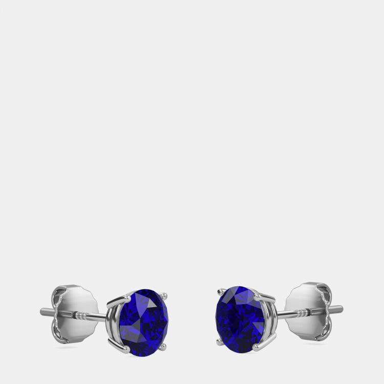 Pre Owned 10K White Gold Round Lab Created Blue Sapphire Stone Solitaire Earring (2.00 ctw)