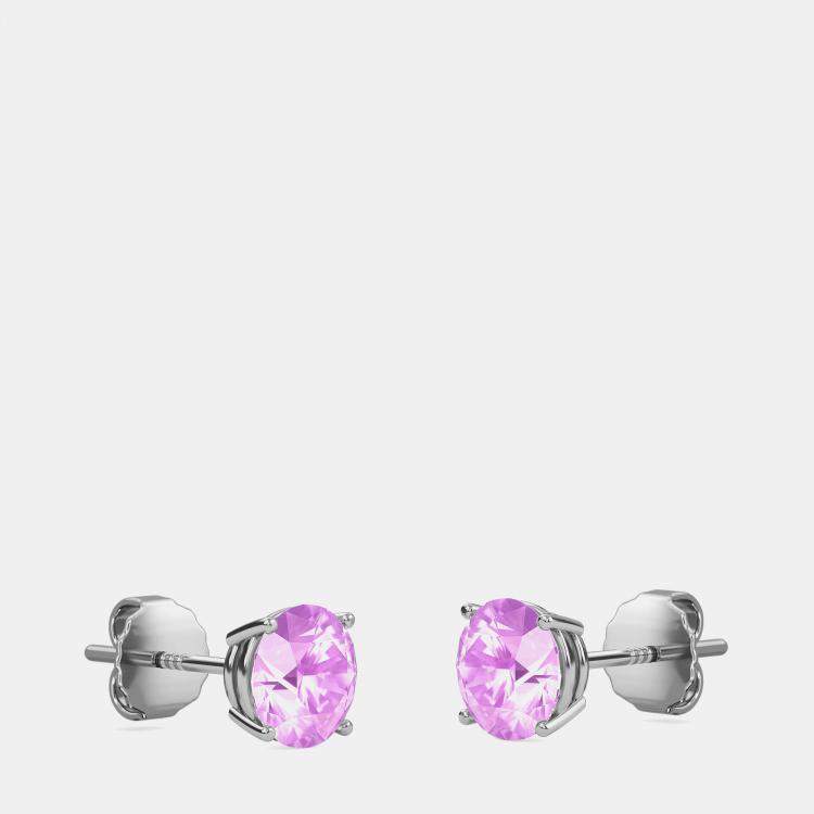 Pre Owned 10K White Gold Round Lab Created Pink Sapphire Stone Solitaire Earring (2.00 ctw)
