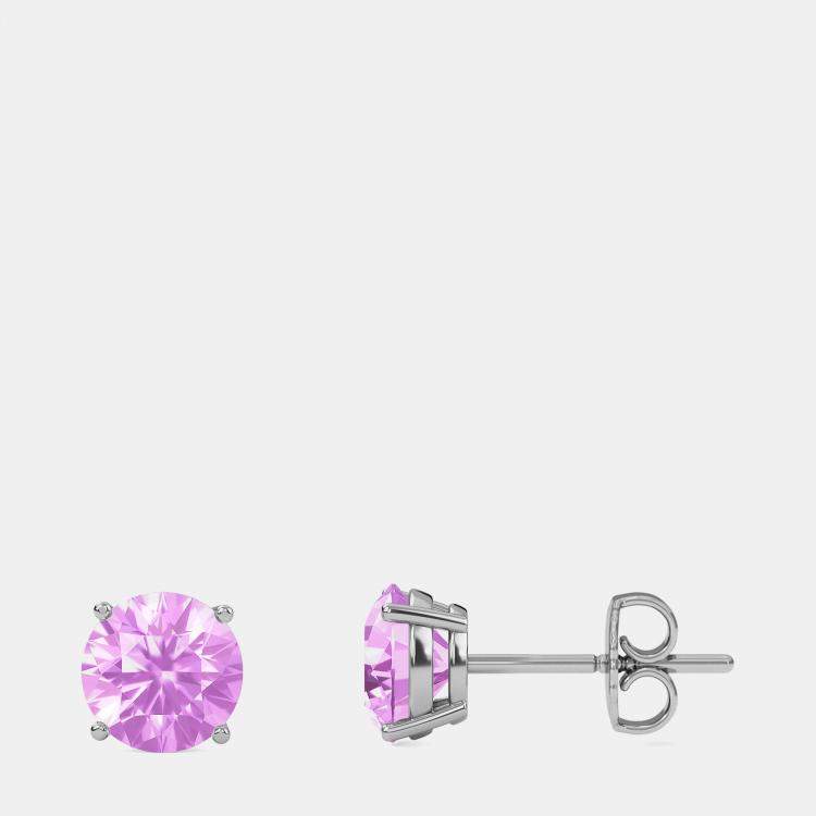 Pre Owned 10K White Gold Round Lab Created Pink Sapphire Stone Solitaire Earring (2.00 ctw)