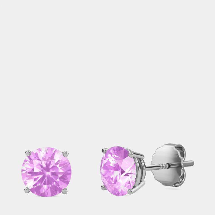 Pre Owned 10K White Gold Round Lab Created Pink Sapphire Stone Solitaire Earring (2.00 ctw)