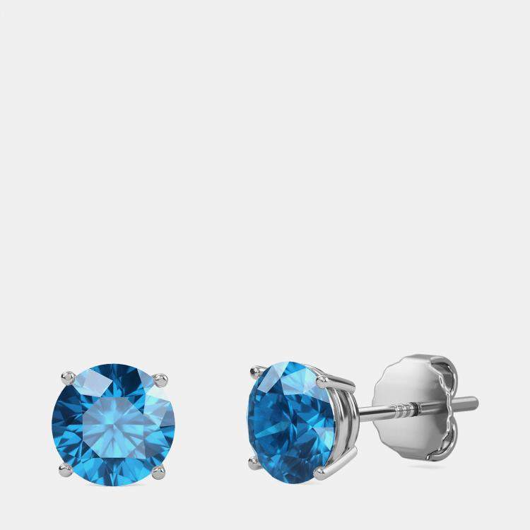 Pre Owned 10K White Gold Round Lab Created London Blue Stone Solitaire Earring (2.00 ctw)