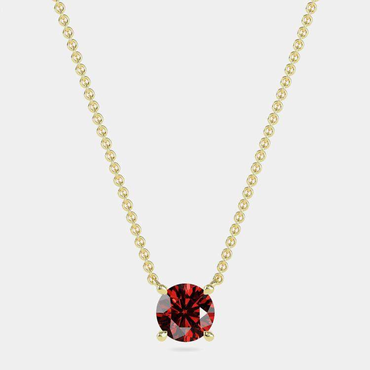 Pre Owned 10K Yellow Gold Round Lab Created Garnet Stone Solitaire Pendant (2.00 ctw)