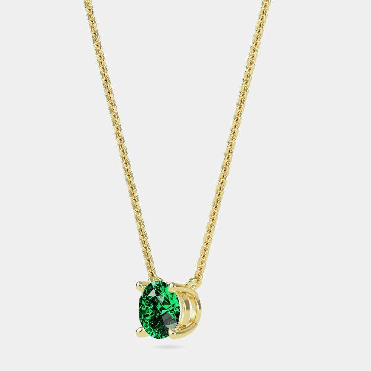 Pre Owned 10K Yellow Gold Round Lab Created Emerald Stone Solitaire Pendant (2.00 ctw)