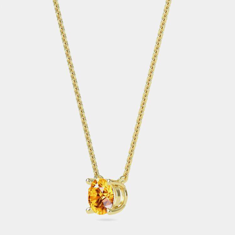 Pre Owned 10K Yellow Gold Round Lab Created Citrine stone Solitaire Pendant (2.00 ctw)