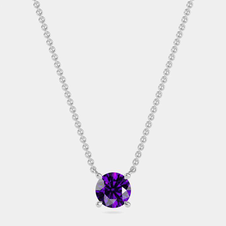 Pre Owned 10K Round Created Amethyst Birthstone Solitaire Pendant (2.00 ctw)