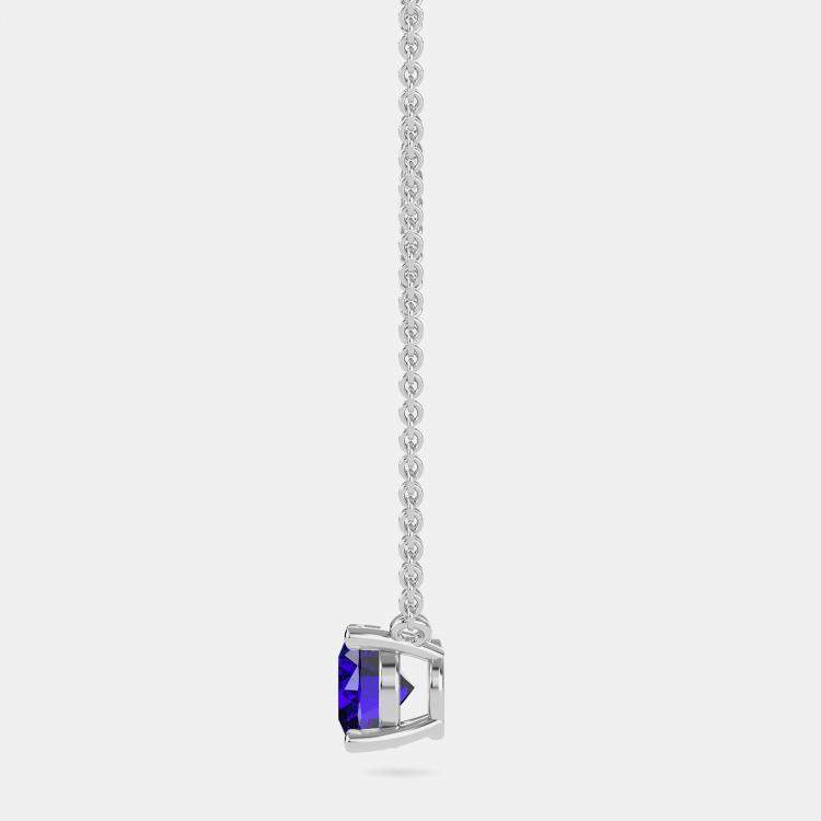 Pre Owned 10K Round Created Blue Sapphire Birthstone Solitaire Pendant (2.00 ctw)