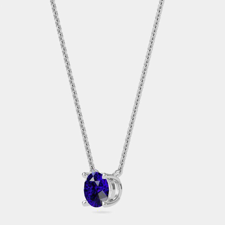 Pre Owned 10K Round Created Blue Sapphire Birthstone Solitaire Pendant (2.00 ctw)