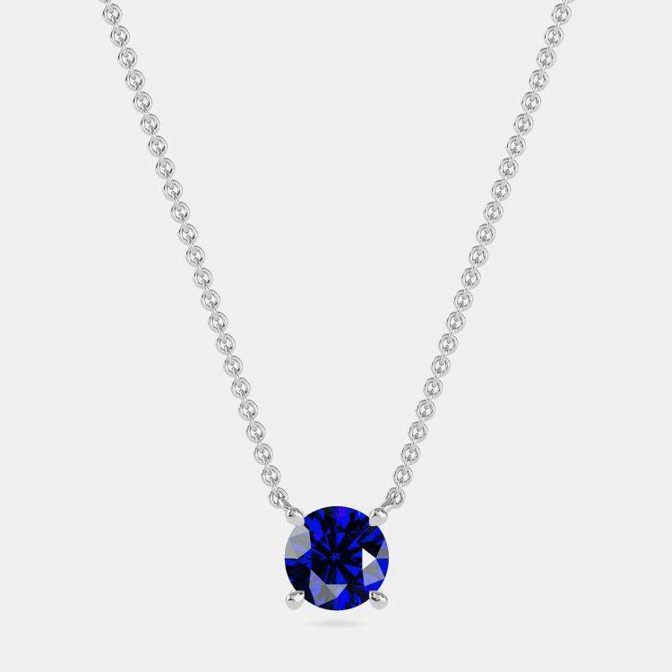 Pre Owned 10K Round Created Blue Sapphire Birthstone Solitaire Pendant (2.00 ctw)