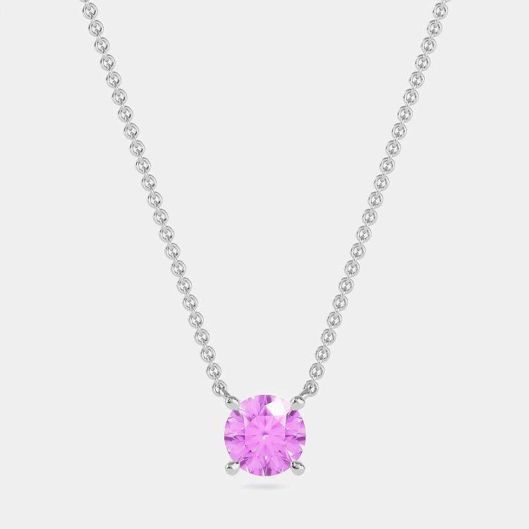 Pre Owned 10K Round Lab Created Pink Sapphire Gemstone Solitaire Pendant (2.00 ctw)