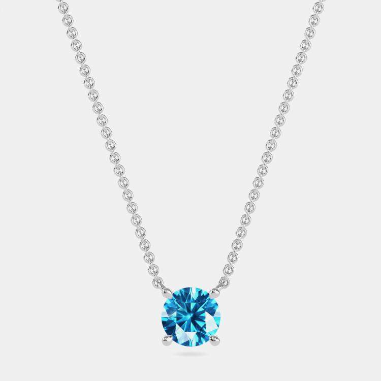 Pre Owned 10K White Gold Round Lab Created London Blue Stone Solitaire Pendant (2.00 ctw)