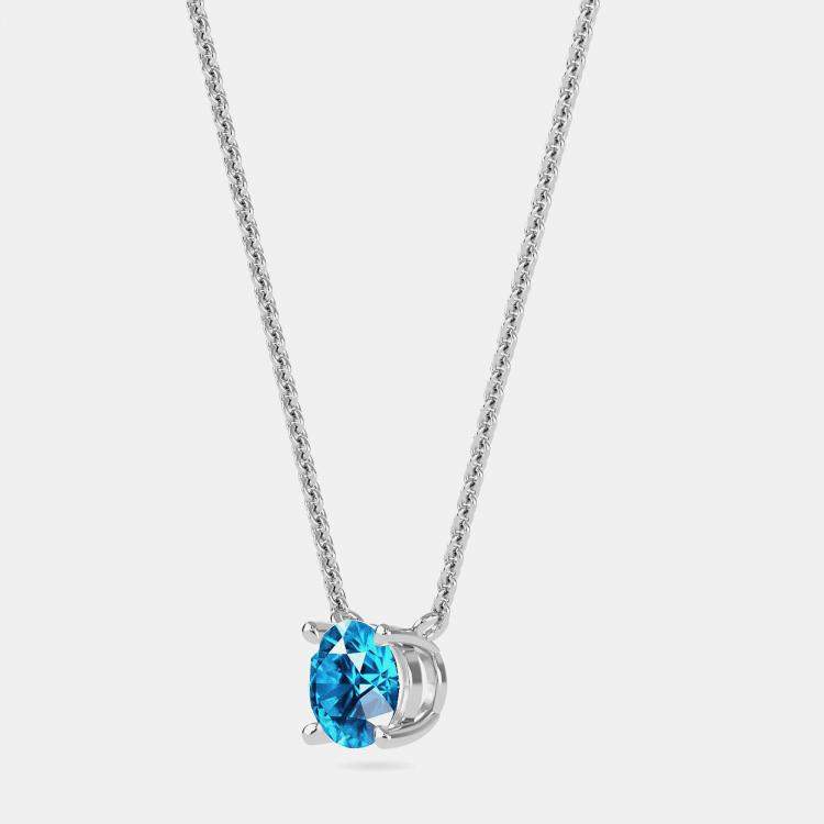 Pre Owned 10K White Gold Round Lab Created London Blue Stone Solitaire Pendant (2.00 ctw)