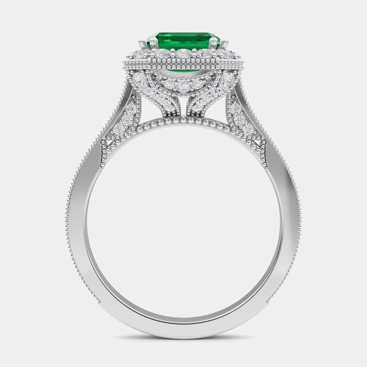 Pre Owned 14K Lab Grown Emerald and Diamond Bridal Ring Size 54