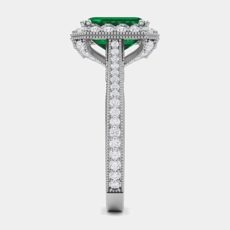 Pre Owned 14K Lab Grown Emerald and Diamond Bridal Ring Size 54