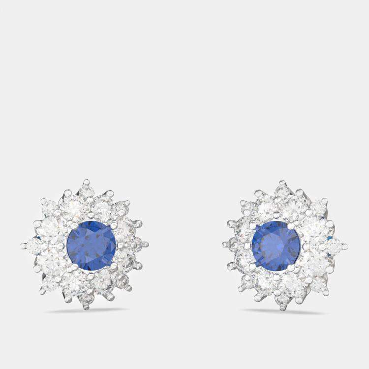 Pre Owned 925 Sterling Silver Flower Color & Lab Grown Diamond Stud Earrings