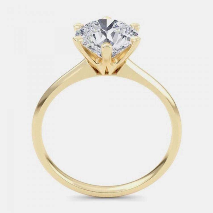 Pre Owned 8.00 Ct Round Plain 6 Prongs 14K Yellow Gold Lab Grown Diamond Solitaire Ring US 6