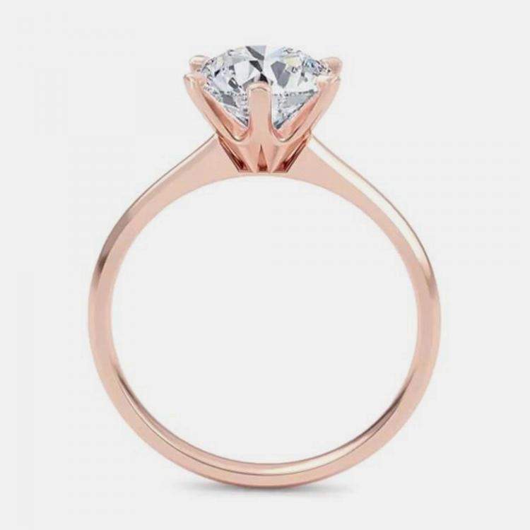 Pre Owned 6.00 Ct Round Plain 6 Prongs 14K Rose Gold Lab Grown Diamond Solitaire Ring US 6