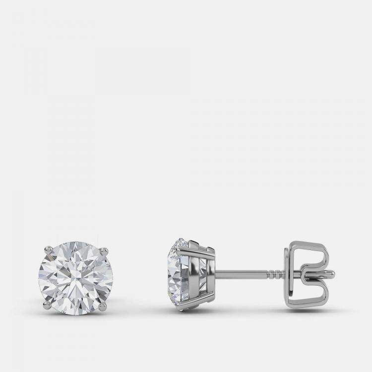 مملوكة مسبقًا 7.00 Ct Round 14K White Gold Lab Grown Diamond Solitaire 4 Prong Earrings