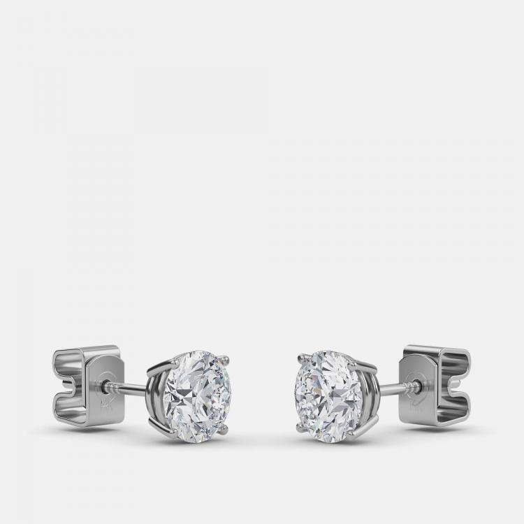 مملوكة مسبقًا 7.00 Ct Round 14K White Gold Lab Grown Diamond Solitaire 4 Prong Earrings
