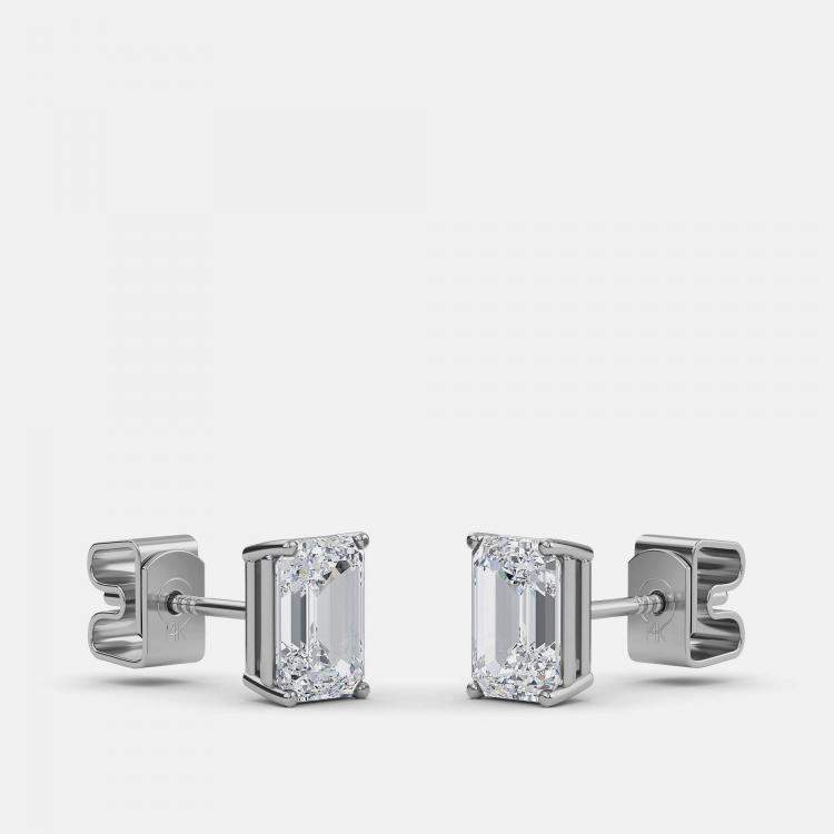Pre Owned 4.00 Ct Emerald 14K White Gold Lab Grown Diamond Solitaire 4 Prong Earring