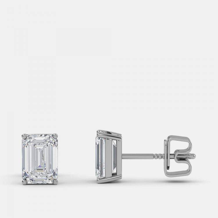 Pre Owned 4.00 Ct Emerald 14K White Gold Lab Grown Diamond Solitaire 4 Prong Earring
