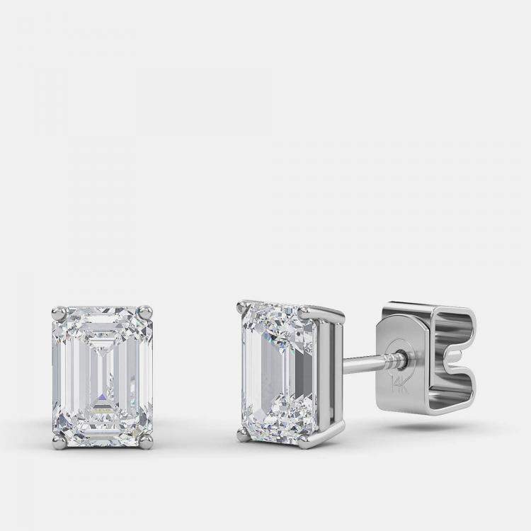 Pre Owned 8.00 Ct Emerald 14K White Gold Lab Grown Diamond Solitaire 4 Prong Earring