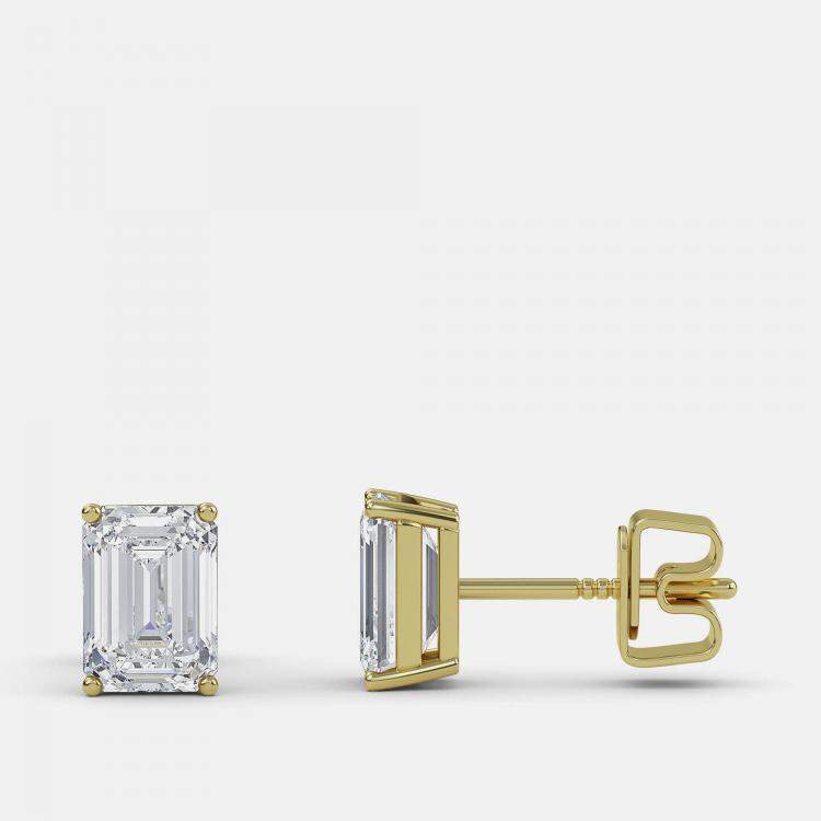 Pre Owned 5.00 Ct Emerald 14K Yellow Gold Lab Grown Diamond Solitaire 4 Prong Earring