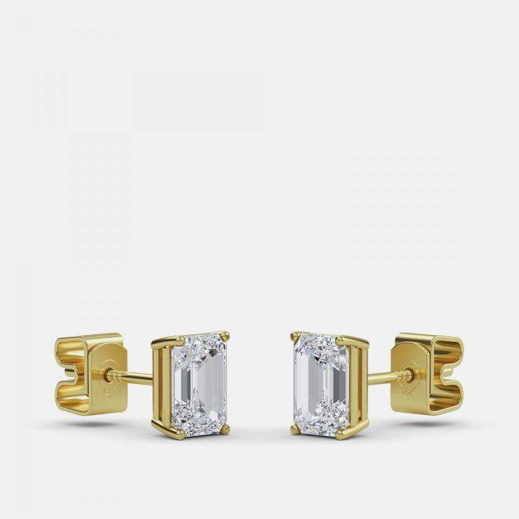 Pre Owned 8.00 Ct Emerald 14K Yellow Gold Lab Grown Diamond Solitaire 4 Prong Earring