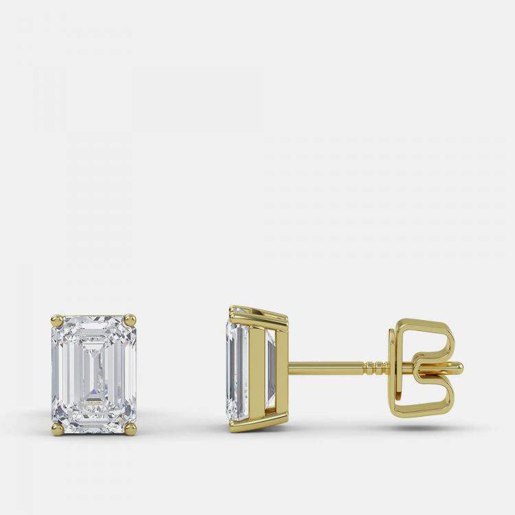 Pre Owned 8.00 Ct Emerald 14K Yellow Gold Lab Grown Diamond Solitaire 4 Prong Earring