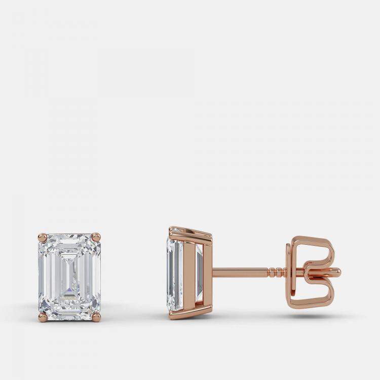 Pre Owned 4.00 Ct Emerald 14K Rose Gold Lab Grown Diamond Solitaire 4 Prong Earring