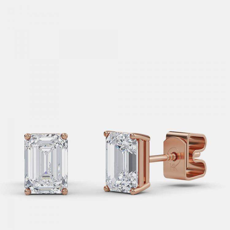 Pre Owned 5.00 Ct Emerald 14K Rose Gold Lab Grown Diamond Solitaire 4 Prong Earring