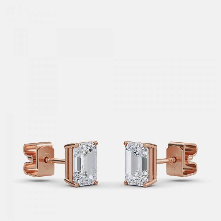 Pre Owned 5.00 Ct Emerald 14K Rose Gold Lab Grown Diamond Solitaire 4 Prong Earring