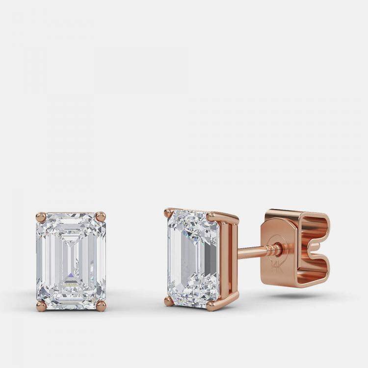 Pre Owned 6.00 Ct Emerald 14K Rose Gold Lab Grown Diamond Solitaire 4 Prong Earring