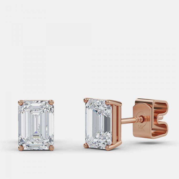 Pre Owned 8.00 Ct Emerald 14K Rose Gold Lab Grown Diamond Solitaire 4 Prong Earring
