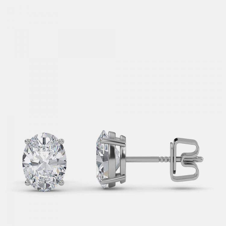 Pre Owned 4.00 Ct Oval 14K White Gold Lab Grown Diamond Solitaire 4 Prong Earring