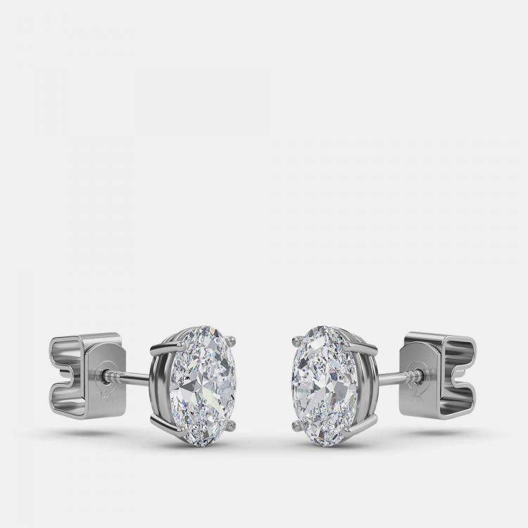 Pre Owned 6.00 Ct Oval 14K White Gold Lab Grown Diamond Solitaire 4 Prong Earring
