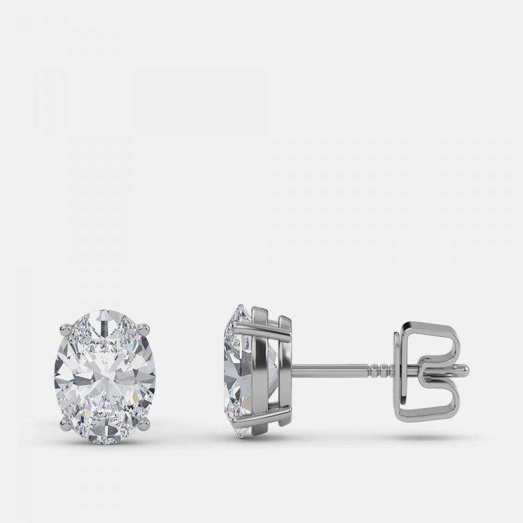 Pre Owned 7.00 Ct Oval 14K White Gold Lab Grown Diamond Solitaire 4 Prong Earring