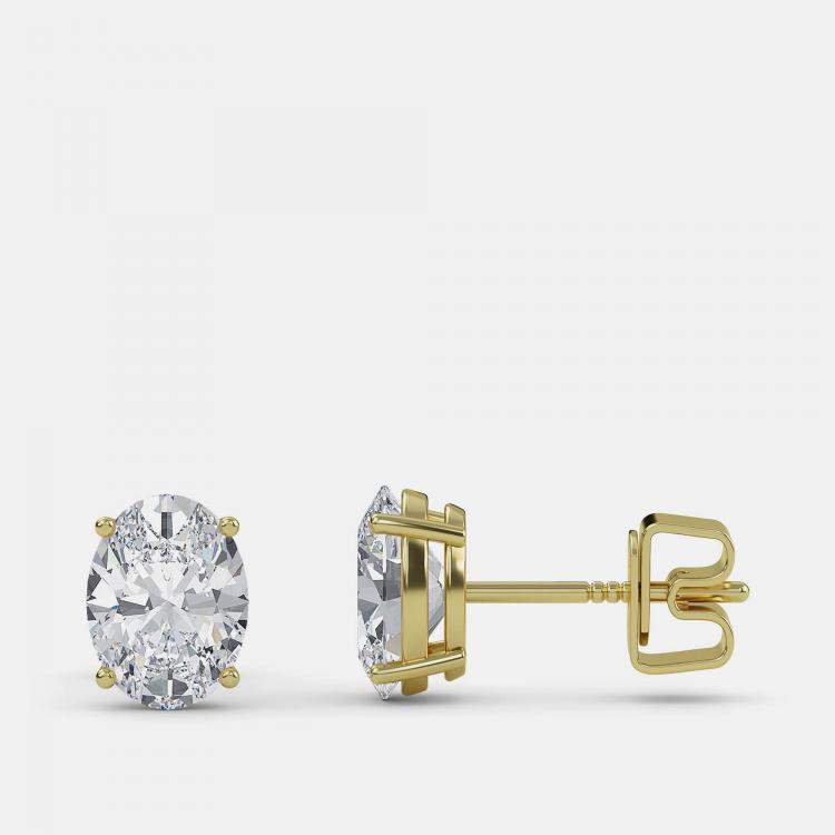 Pre Owned 6.00 Ct Oval 14K Yellow Gold Lab Grown Diamond Solitaire 4 Prong Earring