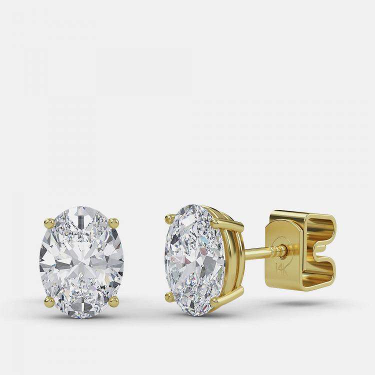 مملوكة مسبقًا 8.00 Ct Oval 14K Yellow Gold Lab Grown Diamond Solitaire 4 Prong Earring